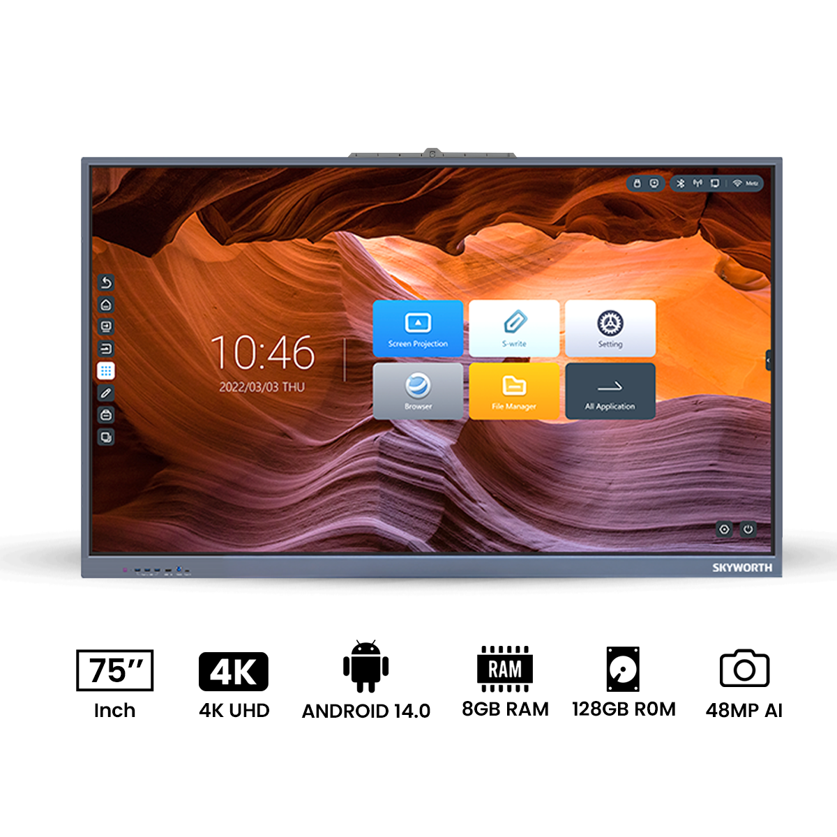 Skyworth 75" 4K UHD Smart Touch Display | Android 14 | 8GB+128GB SSD | 48MP AI Camera | Tarnish Finish